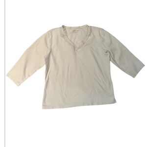 Coldwater Creek Women's V-Neck Long Sleeve Cream Top Size Large